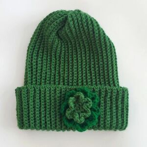 GREEN WOOL WINTER HAT BEANIE GREEN HANDMADE IRISH ST. PATRICK'S DAY ARTSY